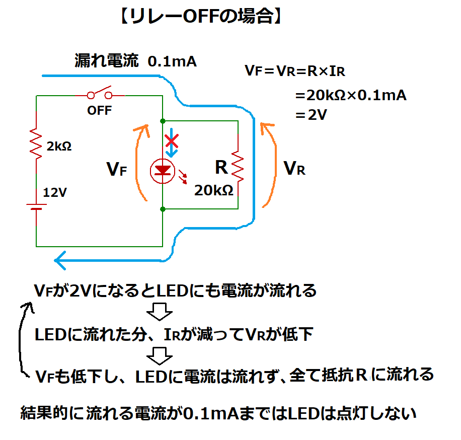 リレーOFFの場合のブリーダ抵抗に流れる電流