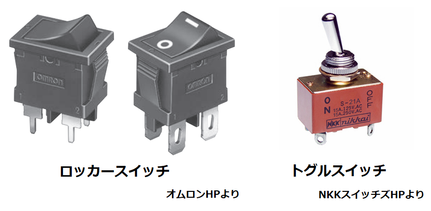ロッカースイッチとトグルスイッチの外観