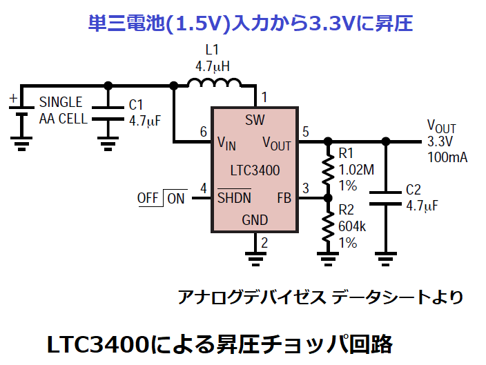LTC3400による昇圧チョッパ回路