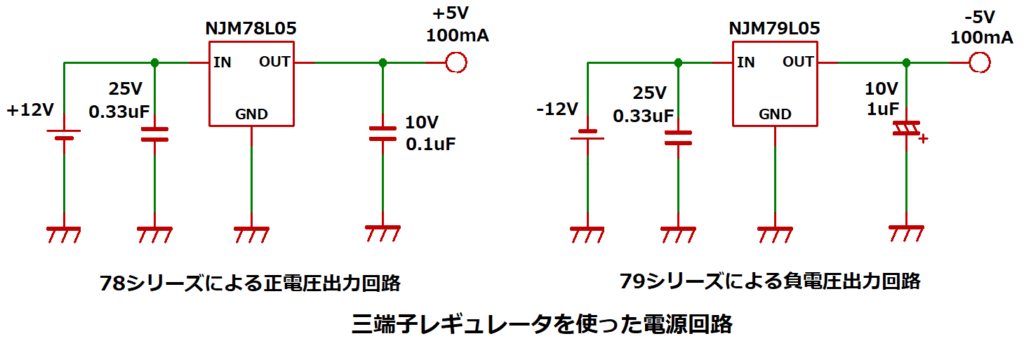 三端子レギュレータを使った電源回路(78シリーズ、79シリーズ)