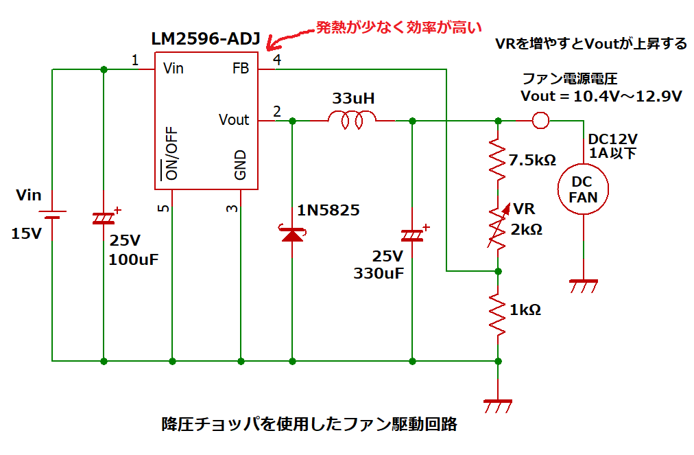 スイッチング電源を使用したファン駆動回路