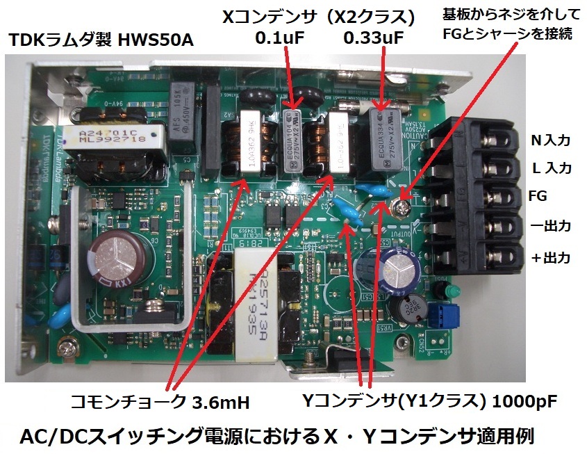 AC／DCスイッチング電源におけるX・Yコンデンサ適用例